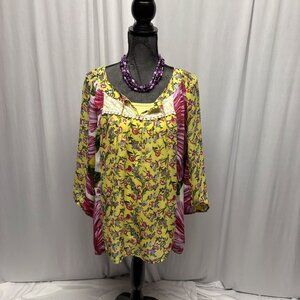 Olive Hill Yellow Floral Blouse and Cami Set Womens Size XL Fairy Cottagecore